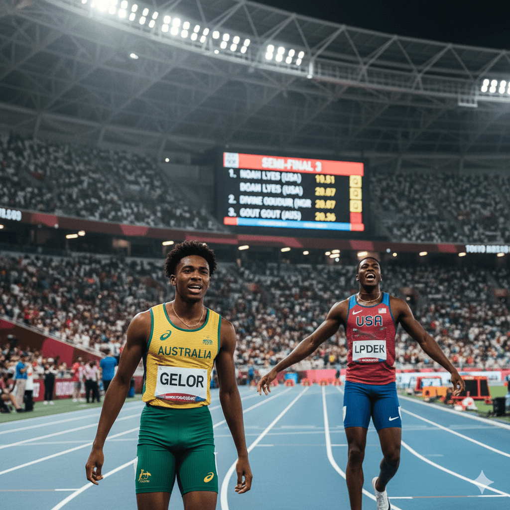 Young Aussie sprinter Gout Gout, 17, falls short of the 200m final in Tokyo (20.36s), missing a spot since 2005. Noah Lyles leads with 19.51s