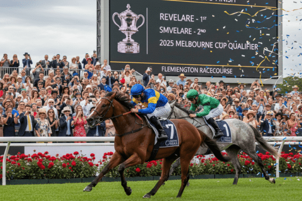 Revelare charges to victory at Flemington, earning a shot at glory in the 2025 Melbourne Cup under trainer Robert Hickmott’s expert guidance.