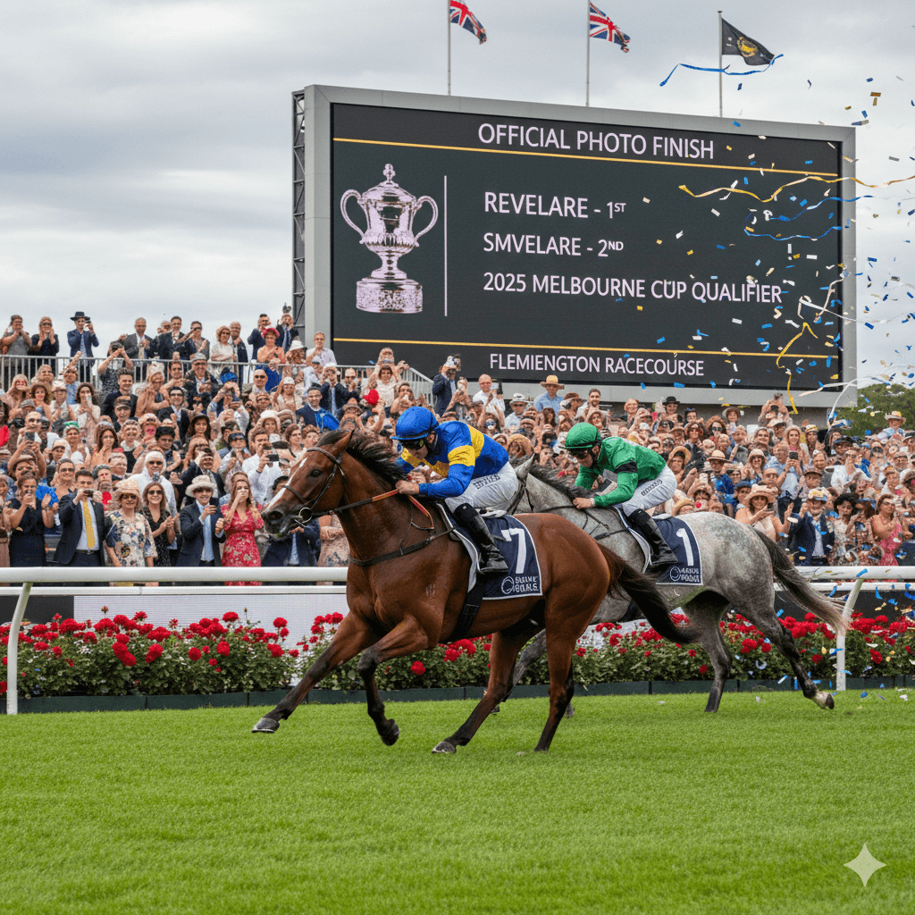 Revelare charges to victory at Flemington, earning a shot at glory in the 2025 Melbourne Cup under trainer Robert Hickmott’s expert guidance.